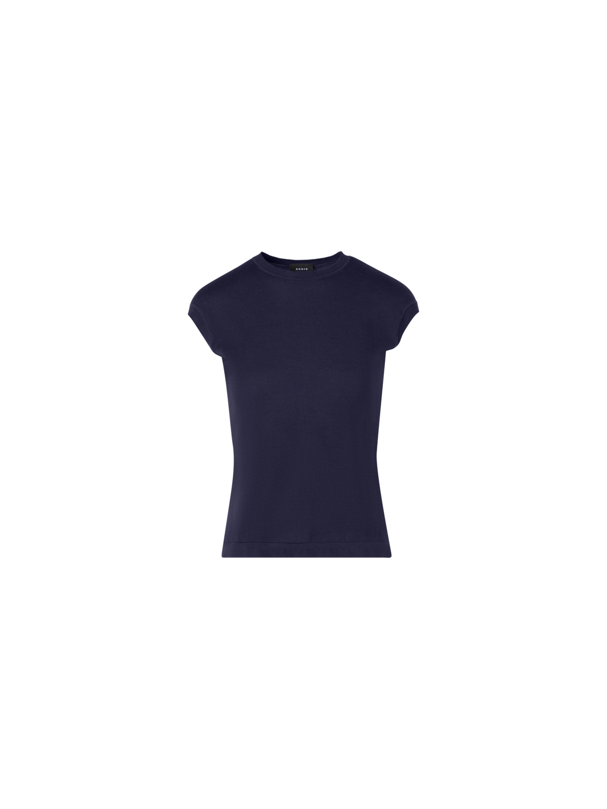 Designer Cap-Sleeve Cotton Sea Island Knit Top - navy