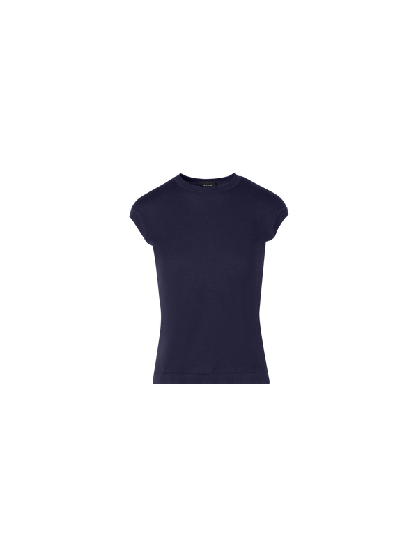 Designer Cap-Sleeve Cotton Sea Island Knit Top - navy