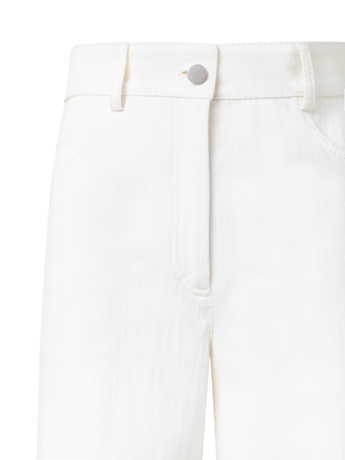 Designer Wide Cotton Denim Stretch Pants - ecru - white
