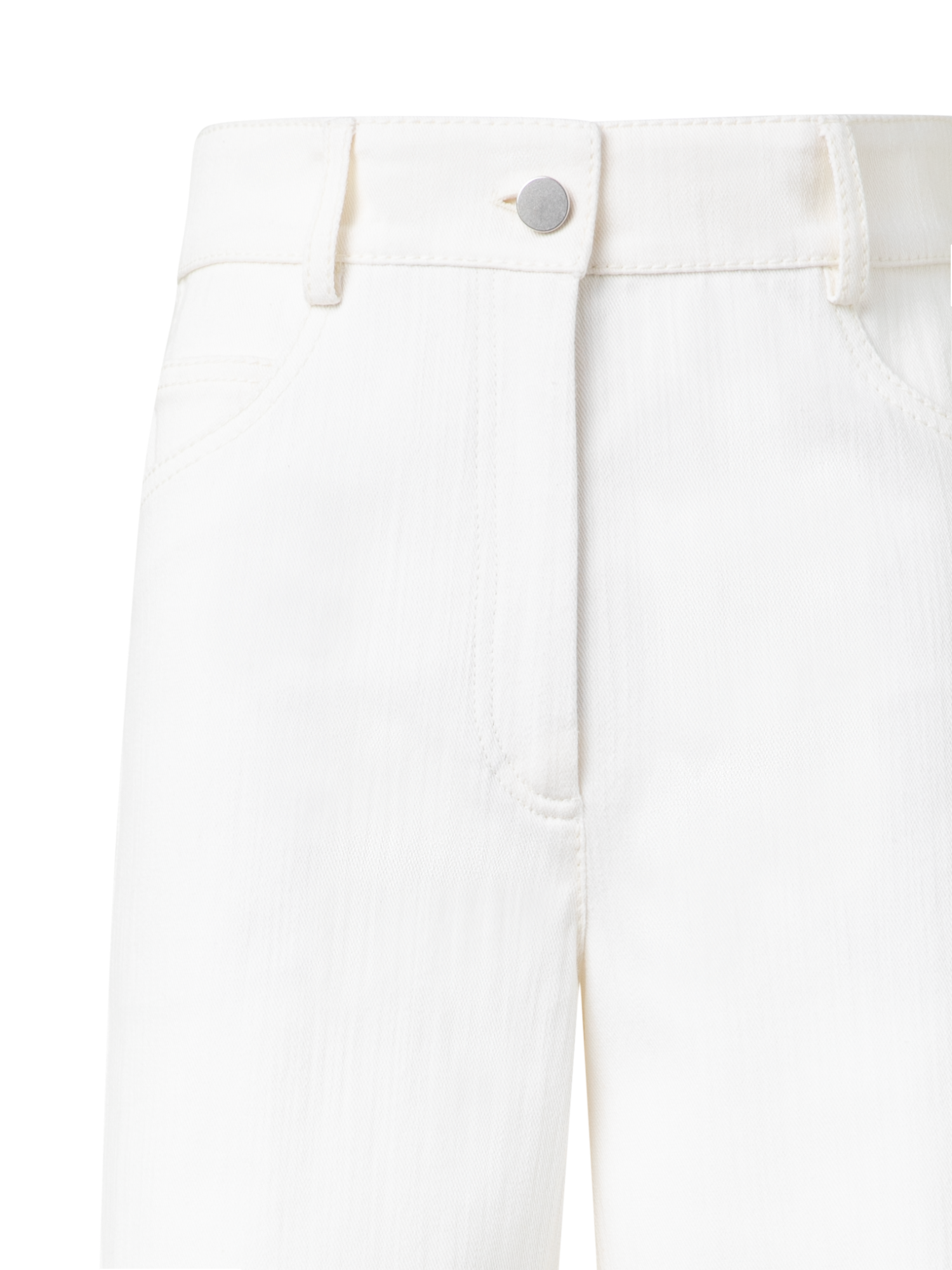 Designer Wide Cotton Denim Stretch Pants - ecru - white