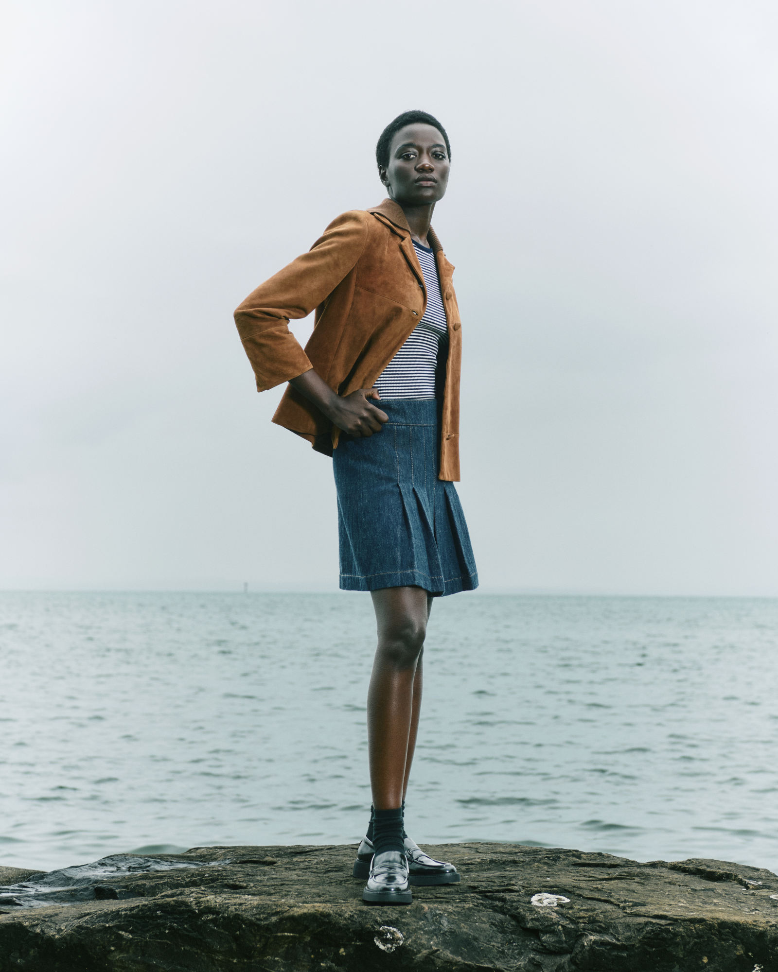 Designer Pleated Denim Mini Skirt - navy - blue 