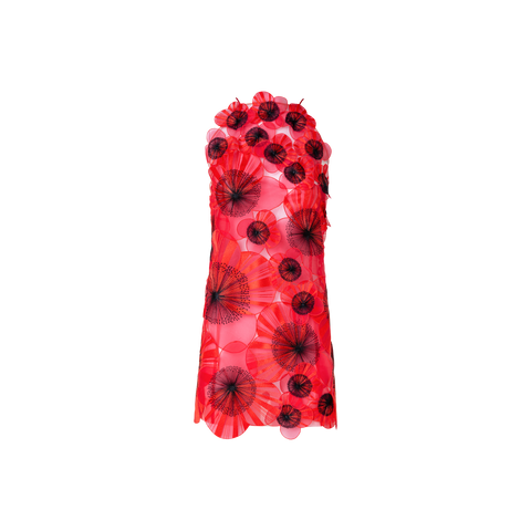 Short Open Back Dress with Poppy Embroidery