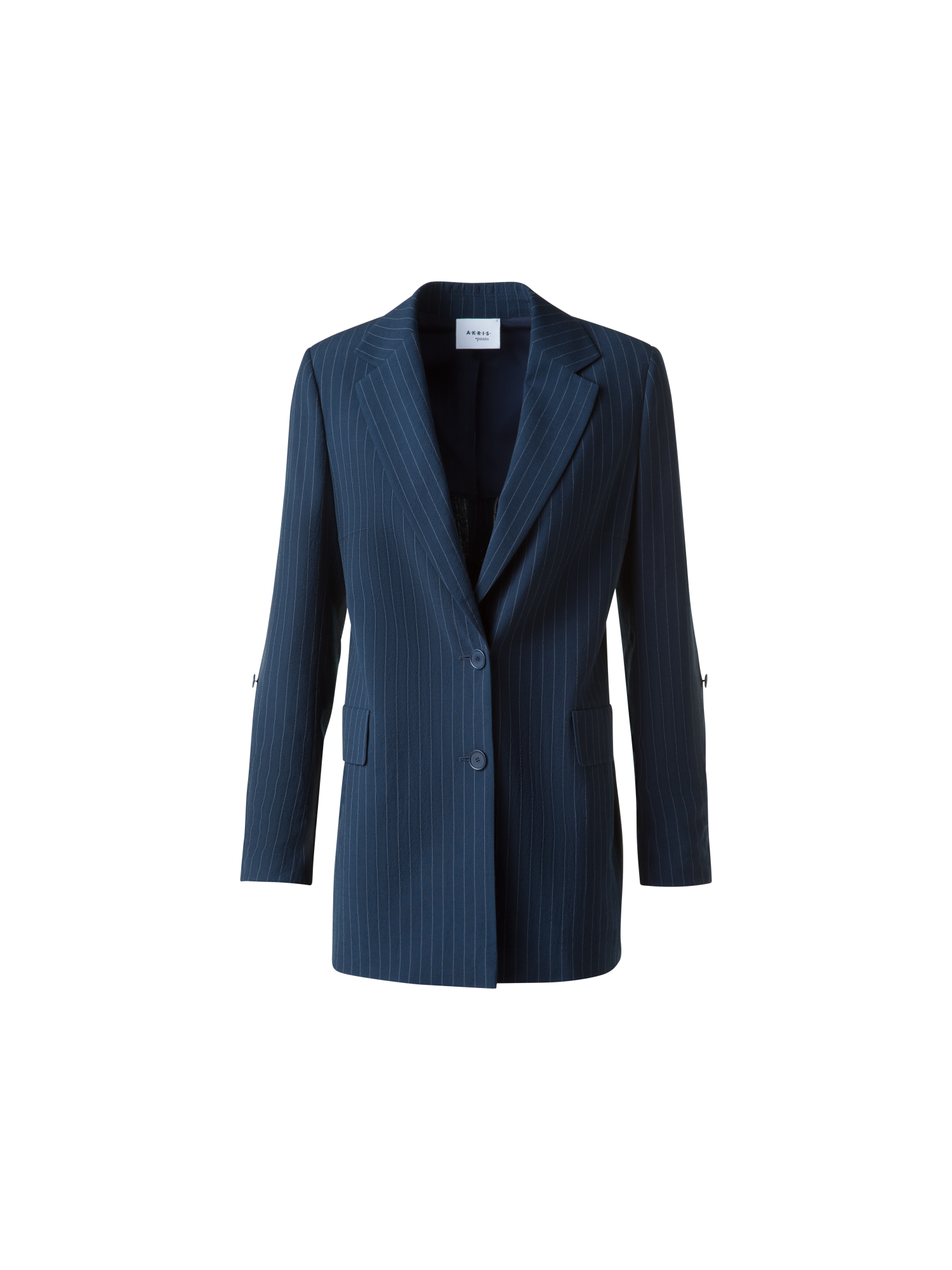 Designer Relaxed Boyfriend Blazer in Striped Cool Wool - neutral - navy - blue