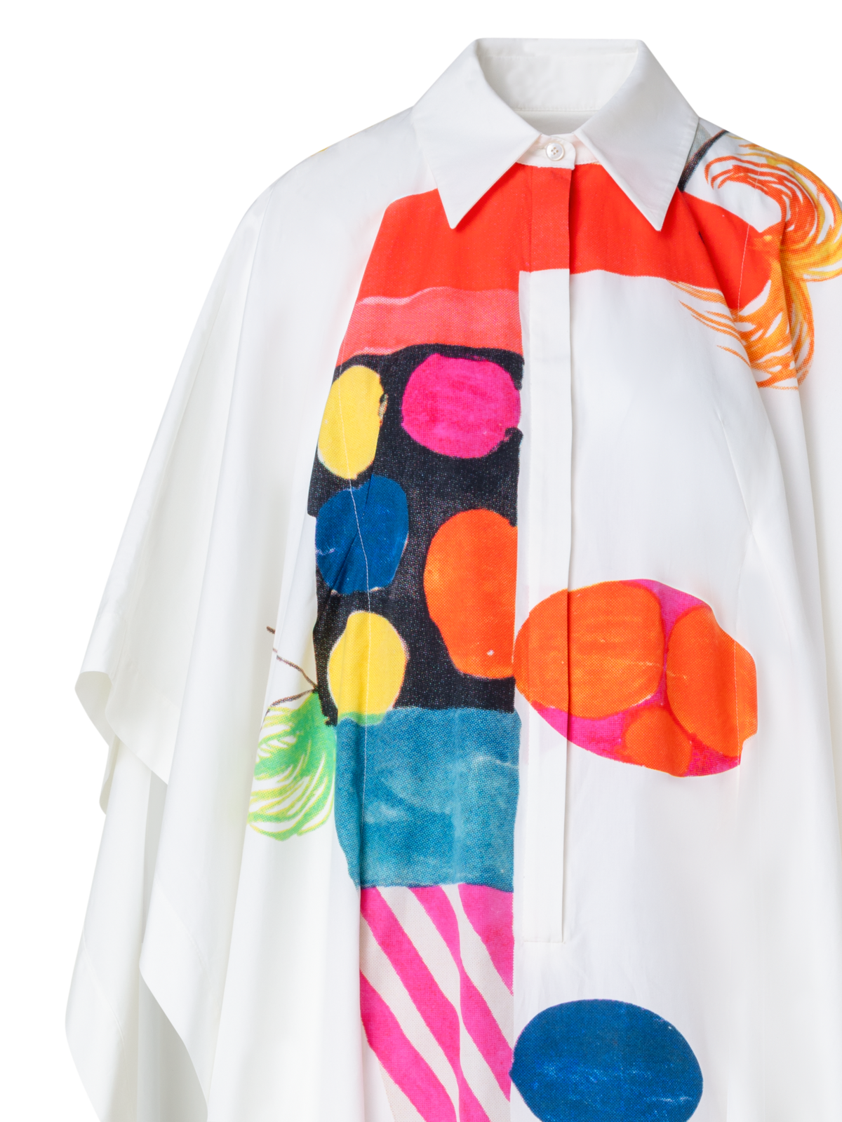 Designer Cotton Caftan Dress with Rooster Print - multicolor - ecru - white