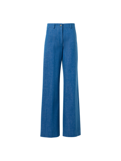 Designer Straight Wide Leg Cotton Denim Pants - blue