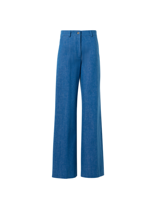 Designer Straight Wide Leg Cotton Denim Pants - blue