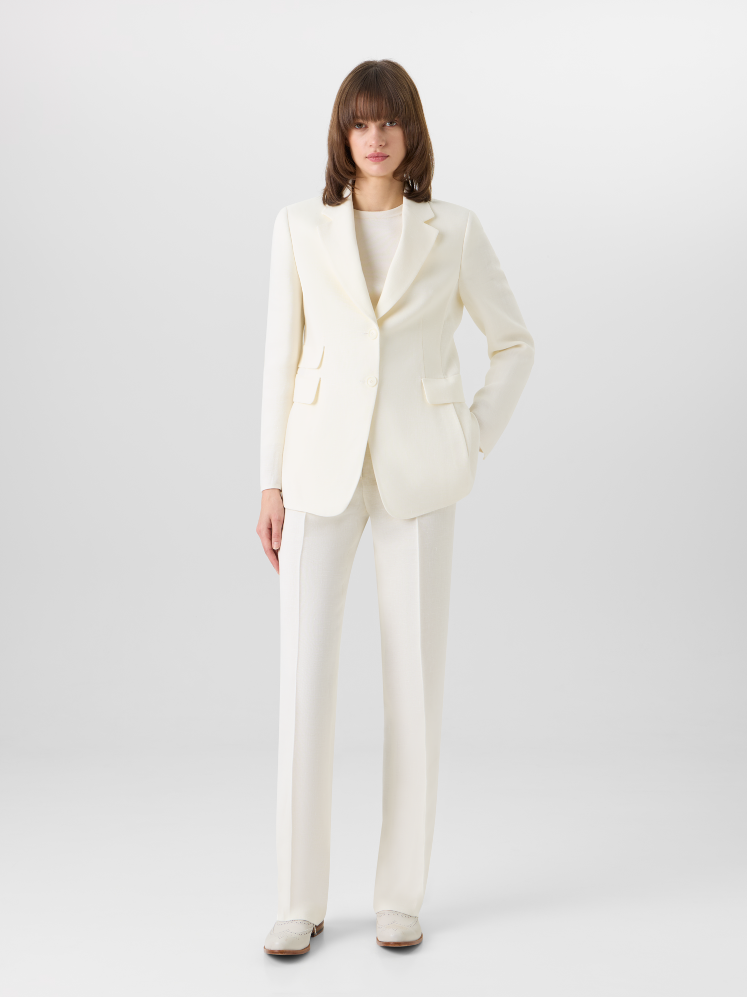Designer Carl Straight-Leg Pants in Linen-Wool Crêpe Double-Face - ecru 