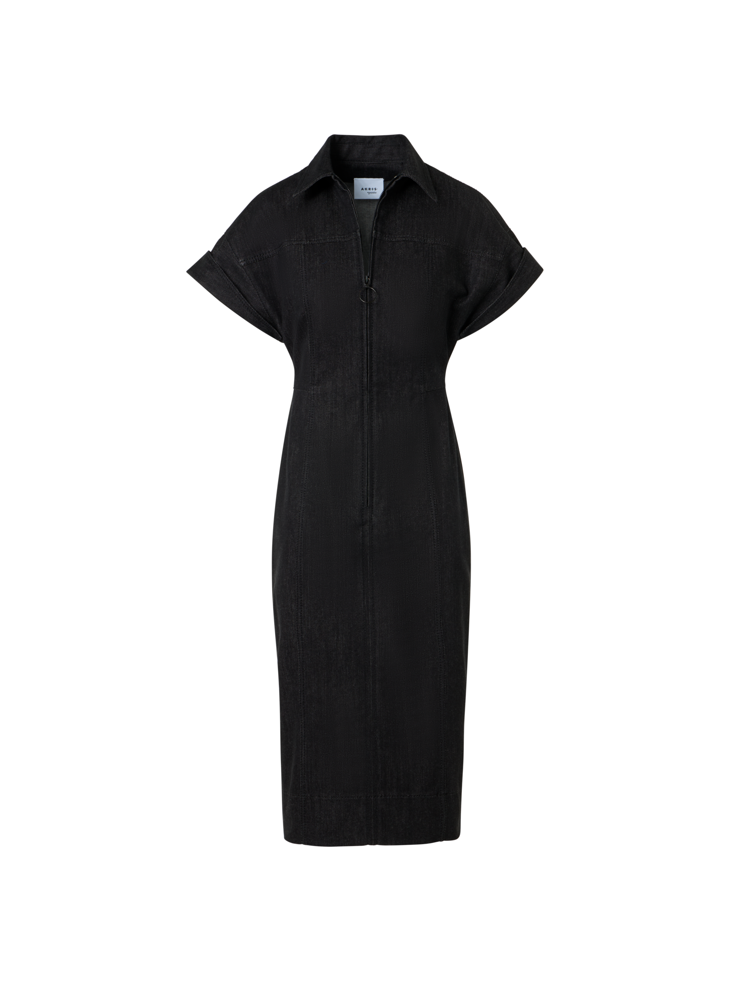 Designer Fitted Cotton Stretch Denim Dress - black