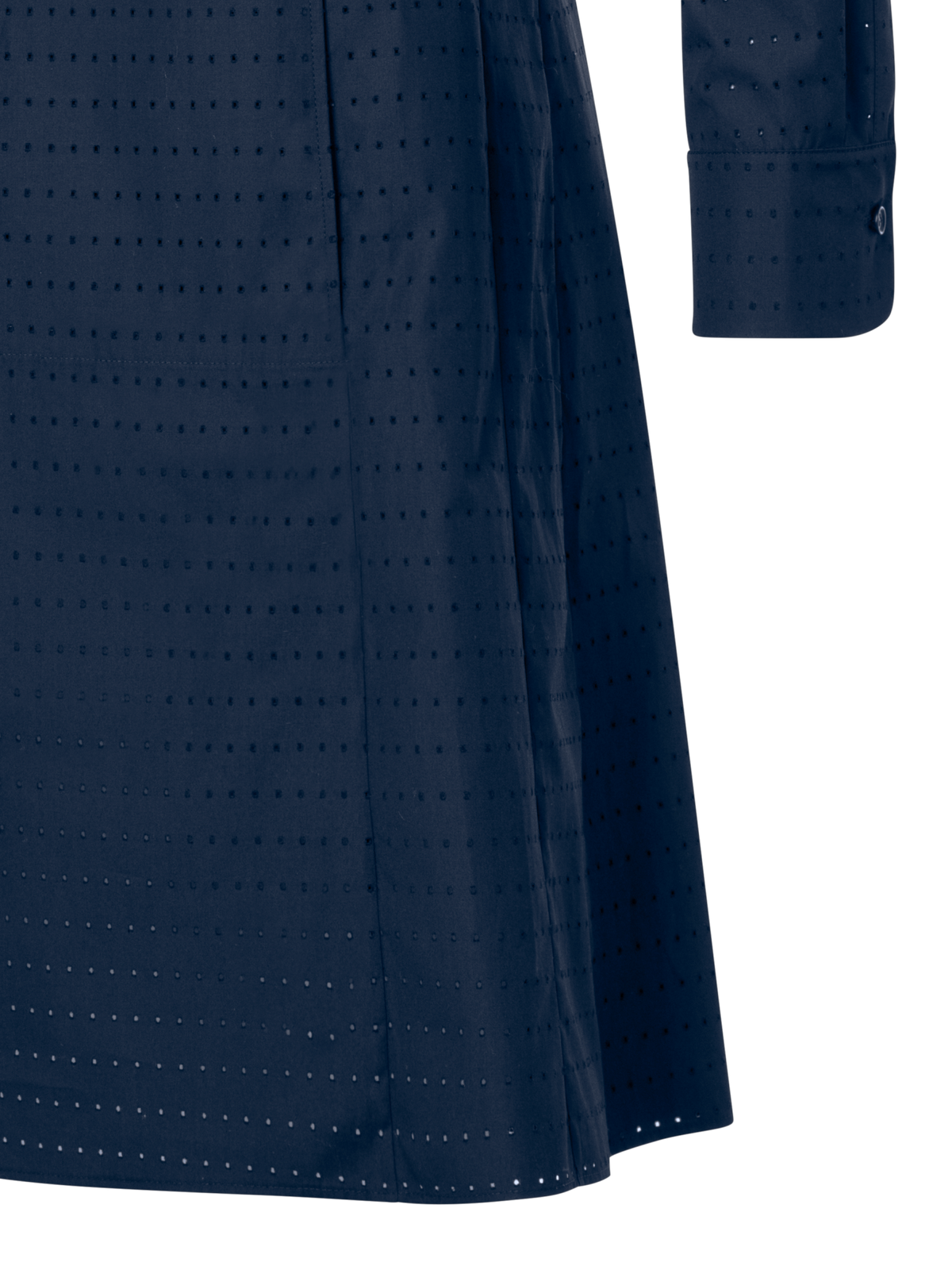 Designer Perforated Pin Dot Cotton Poplin Dress - navy - blue