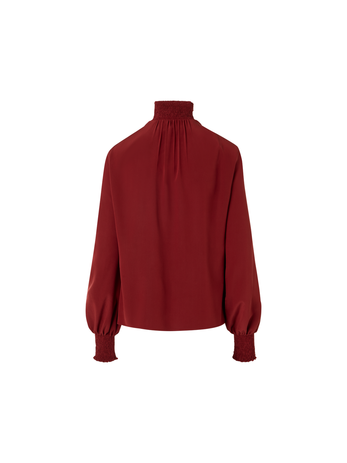 Designer Boho Silk Crêpe Blouse with Smocked Details - wine - red