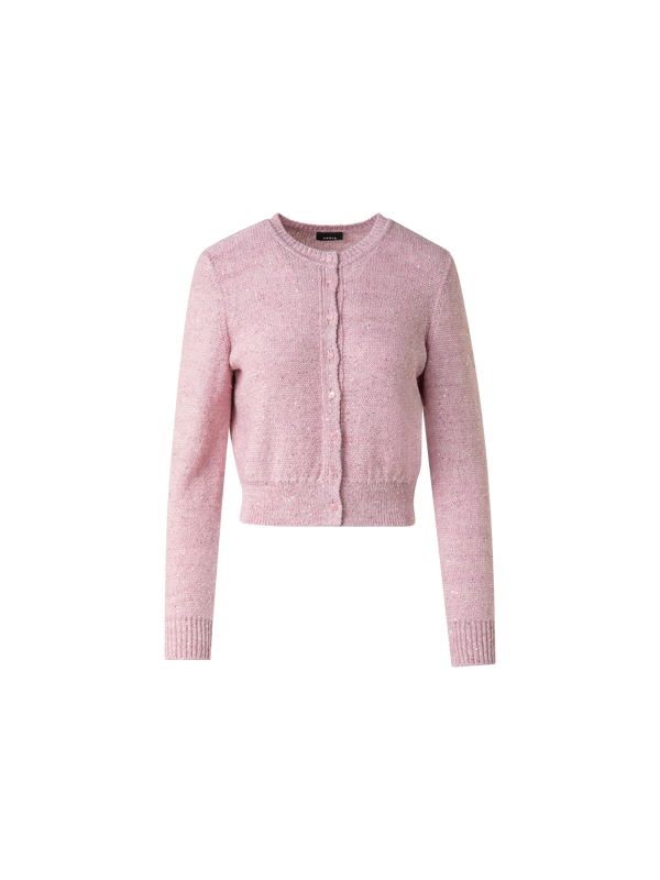 Designer Cardigan in Linen Cotton with Micro Sequins - pastel - pink