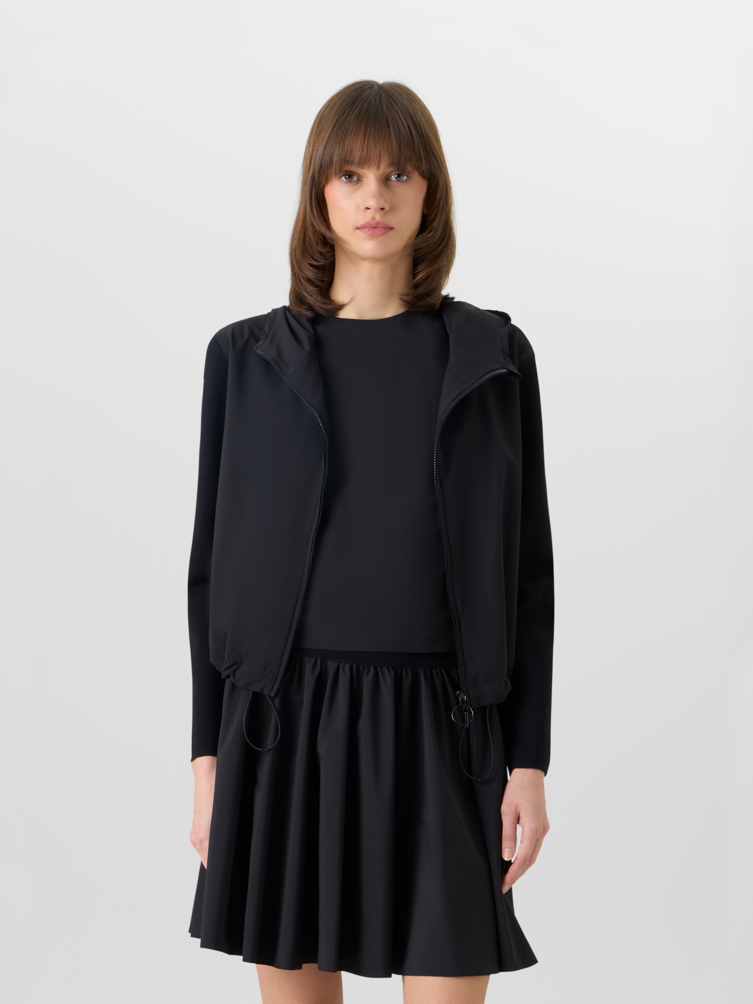 Designer Long-Sleeve Mixed-Media Knit Cardigan - black 