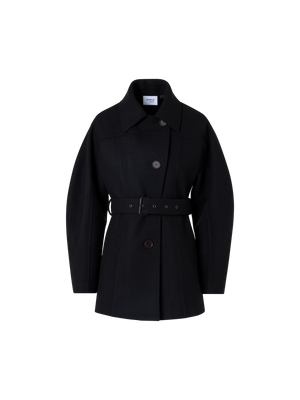 Designer Short Coat with Barrel Sleeves and Self-Belt - black