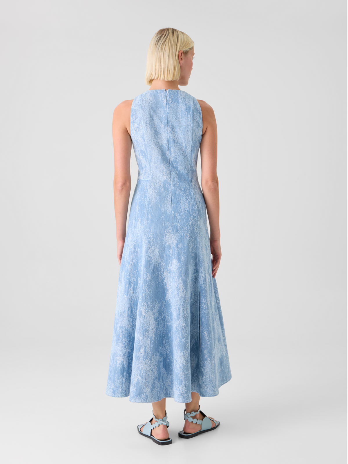 Designer Fit-and-Flare Jacquard Denim Midi Dress - blue