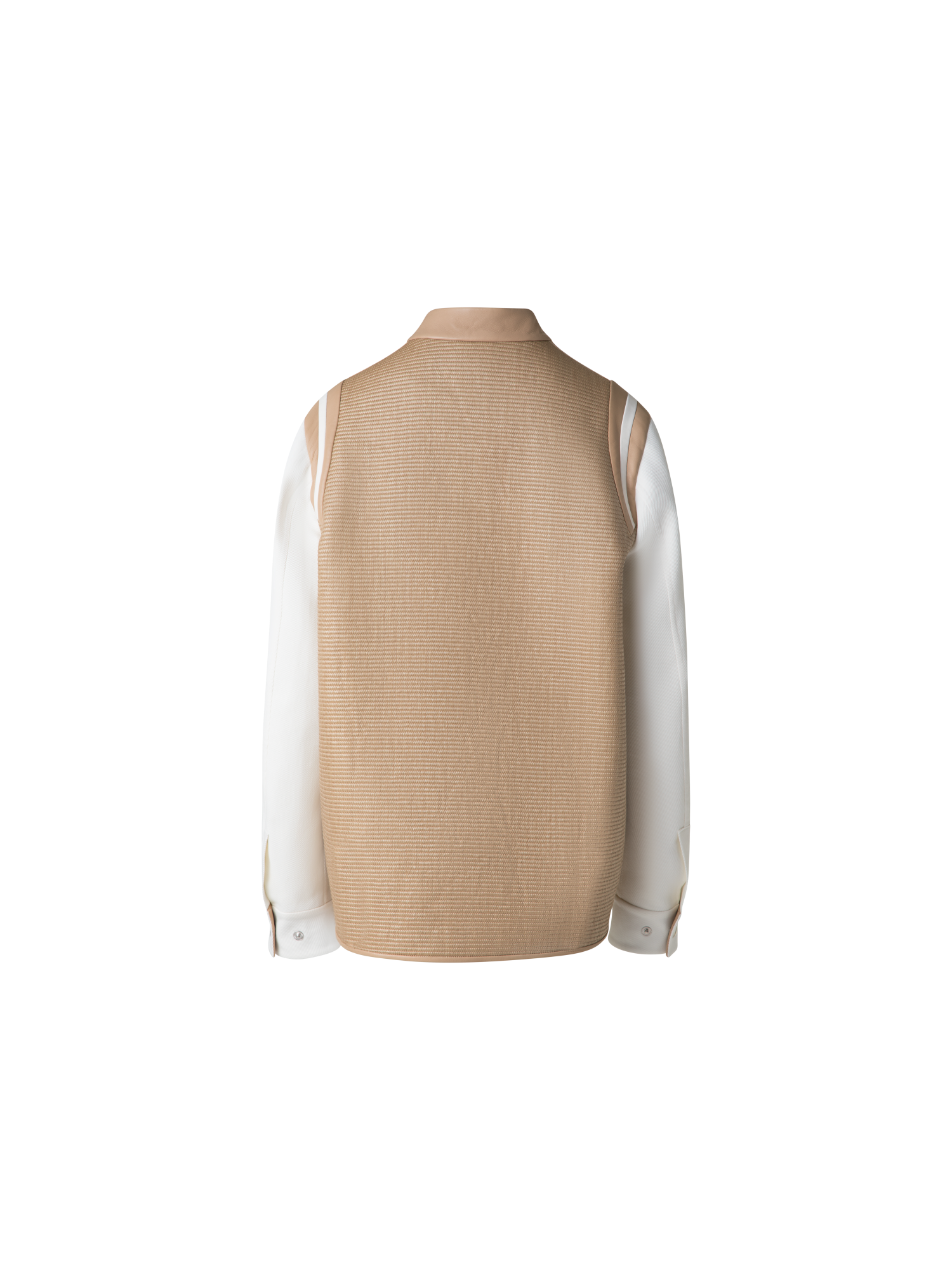 Designer Varsity Jacket in Cotton Raffia and Leather - neutral - multicolor - beige