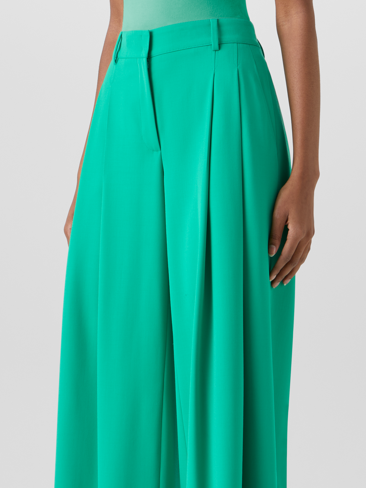 Designer Cassie Flared Wide-Leg Pants in Wool Gabardine - green #editorial