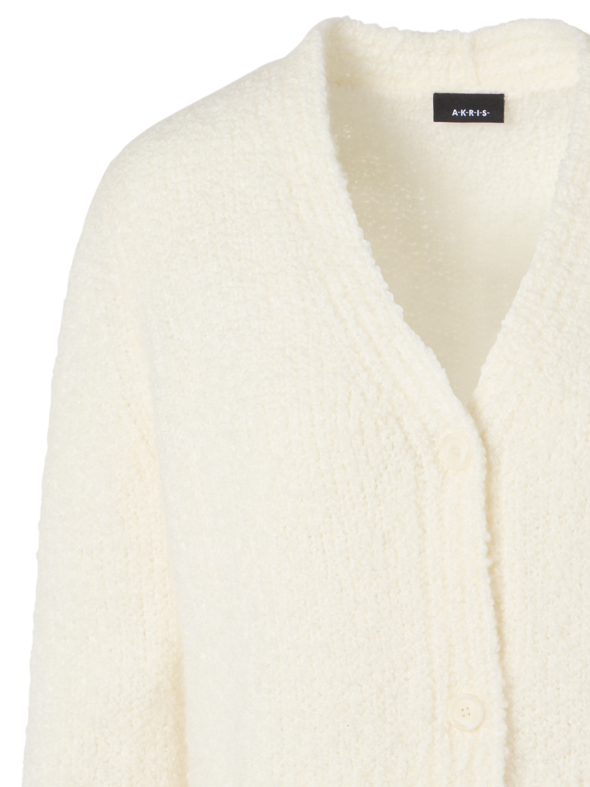 Designer Bracelet-Sleeve Cashmere-Silk Bouclé Knit Short Cardigan - ecru