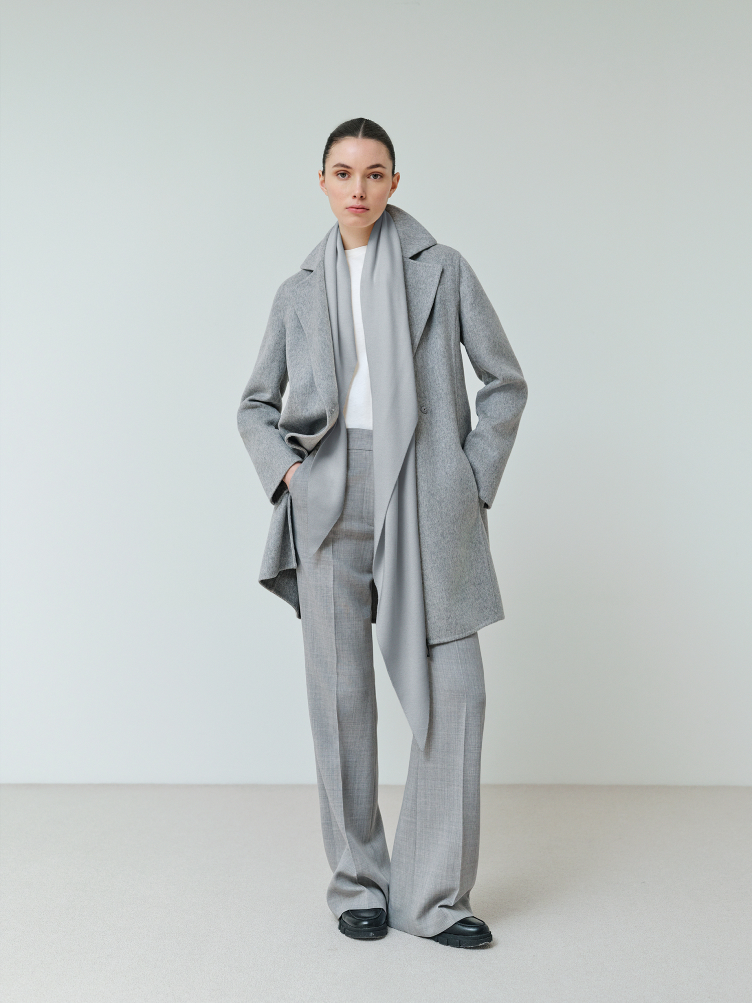 Designer Lightweight Double-Face Cashmere Coat - grey 