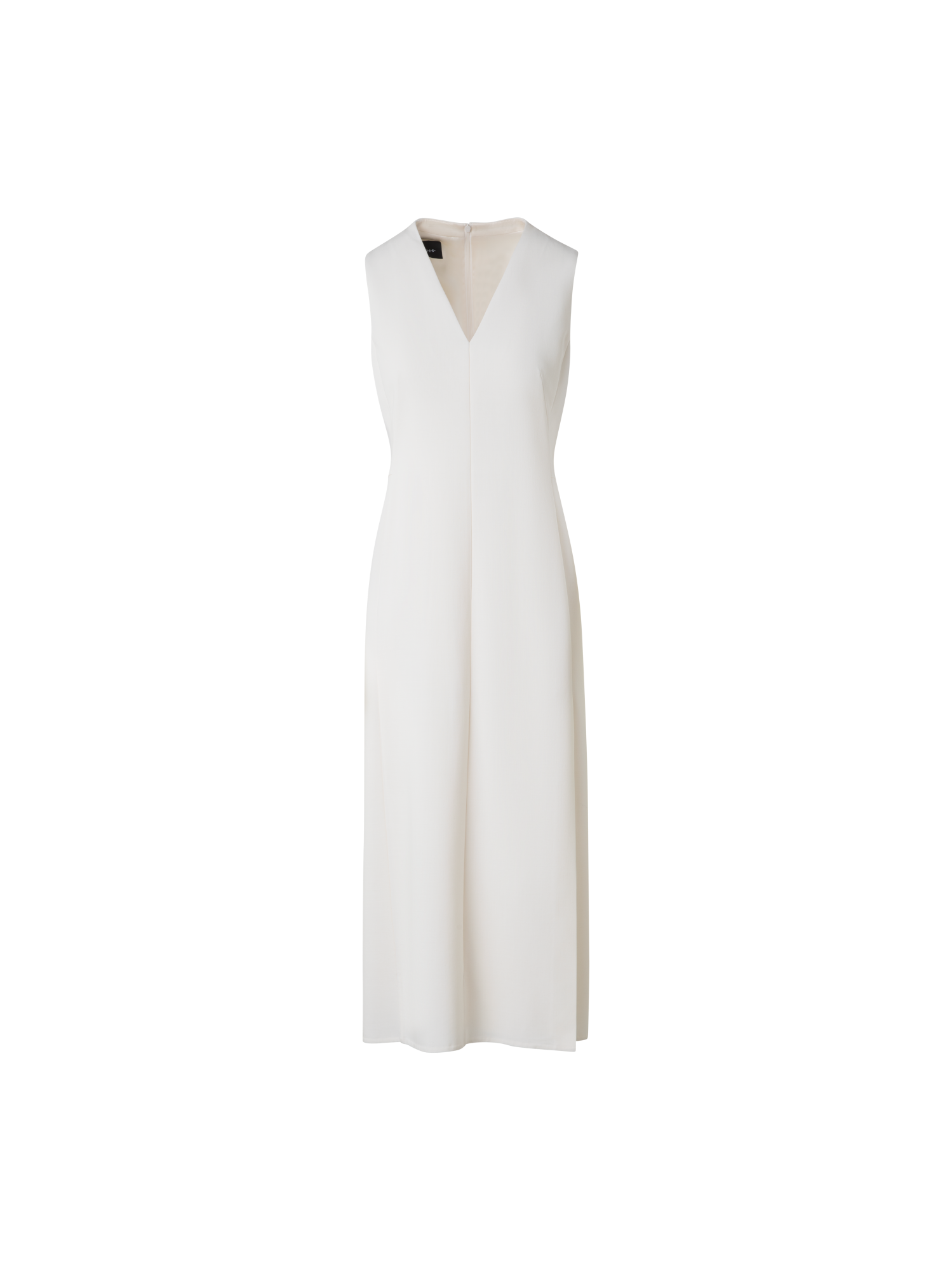 Designer V-Neck Midi Sheath Dress in Wool Double-Face - ecru - white