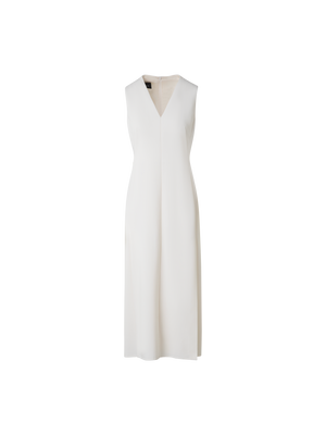 Designer V-Neck Midi Sheath Dress in Wool Double-Face - ecru - white