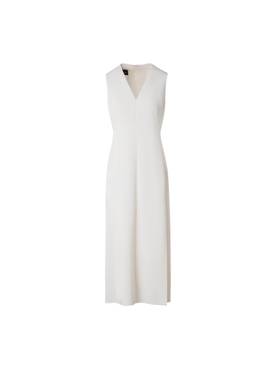 Designer V-Neck Midi Sheath Dress in Wool Double-Face - ecru - white