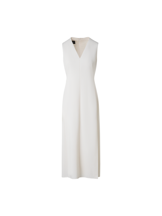 Designer V-Neck Midi Sheath Dress in Wool Double-Face - ecru - white