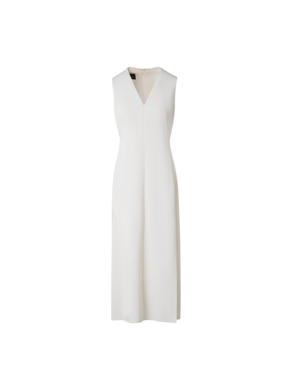 Designer V-Neck Midi Sheath Dress in Wool Double-Face - ecru - white