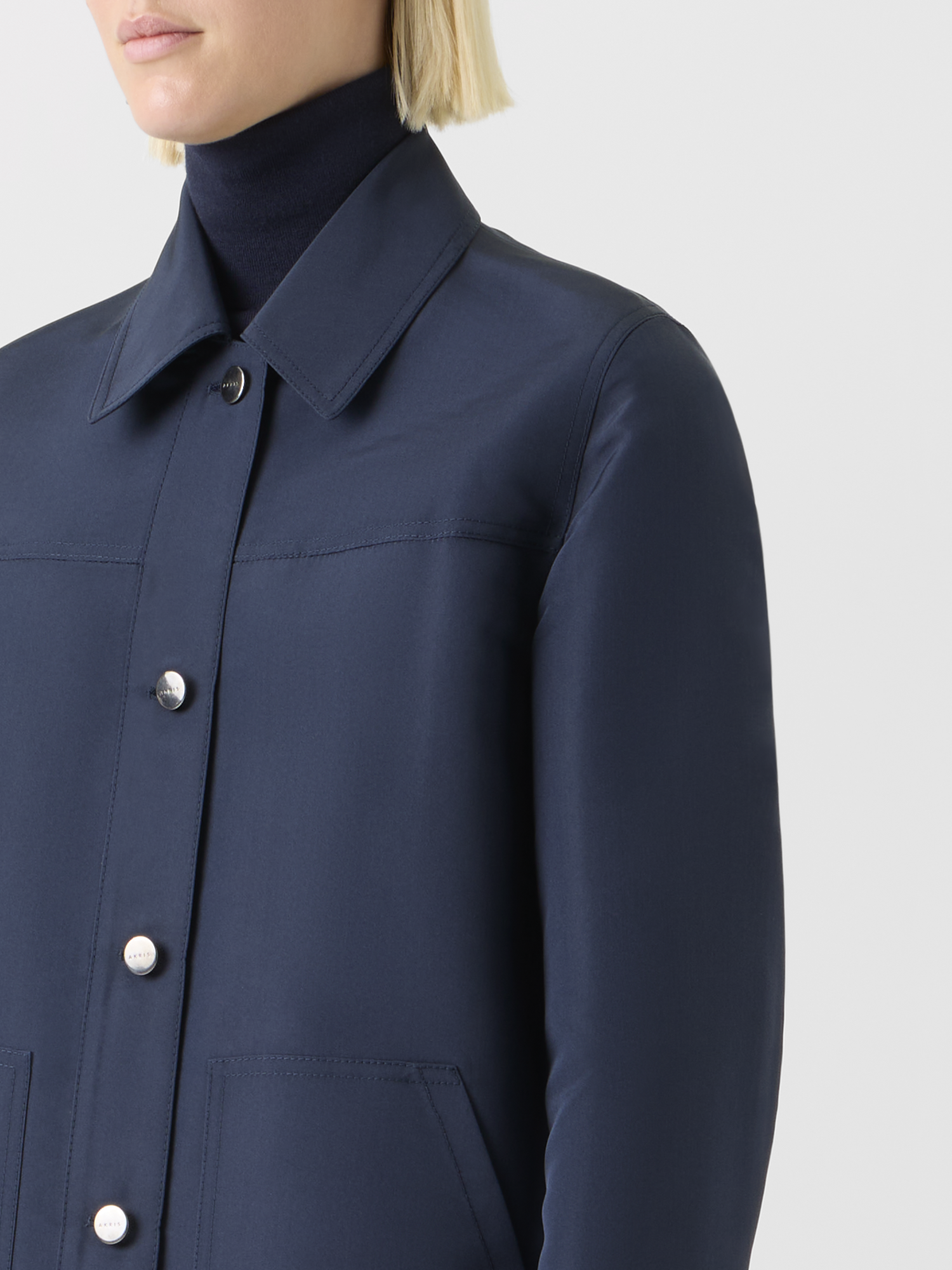 Designer Ottoman Silk Shirt Jacket - neutral - navy - blue 