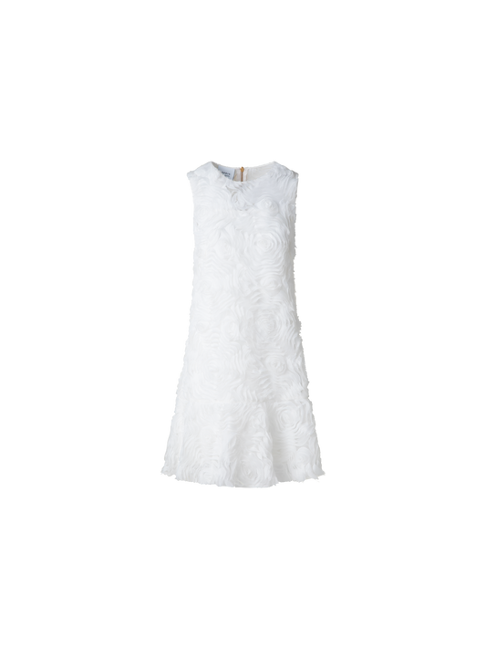 Designer Cocktail Dress with 3D Carnation Embroidery - ecru - white