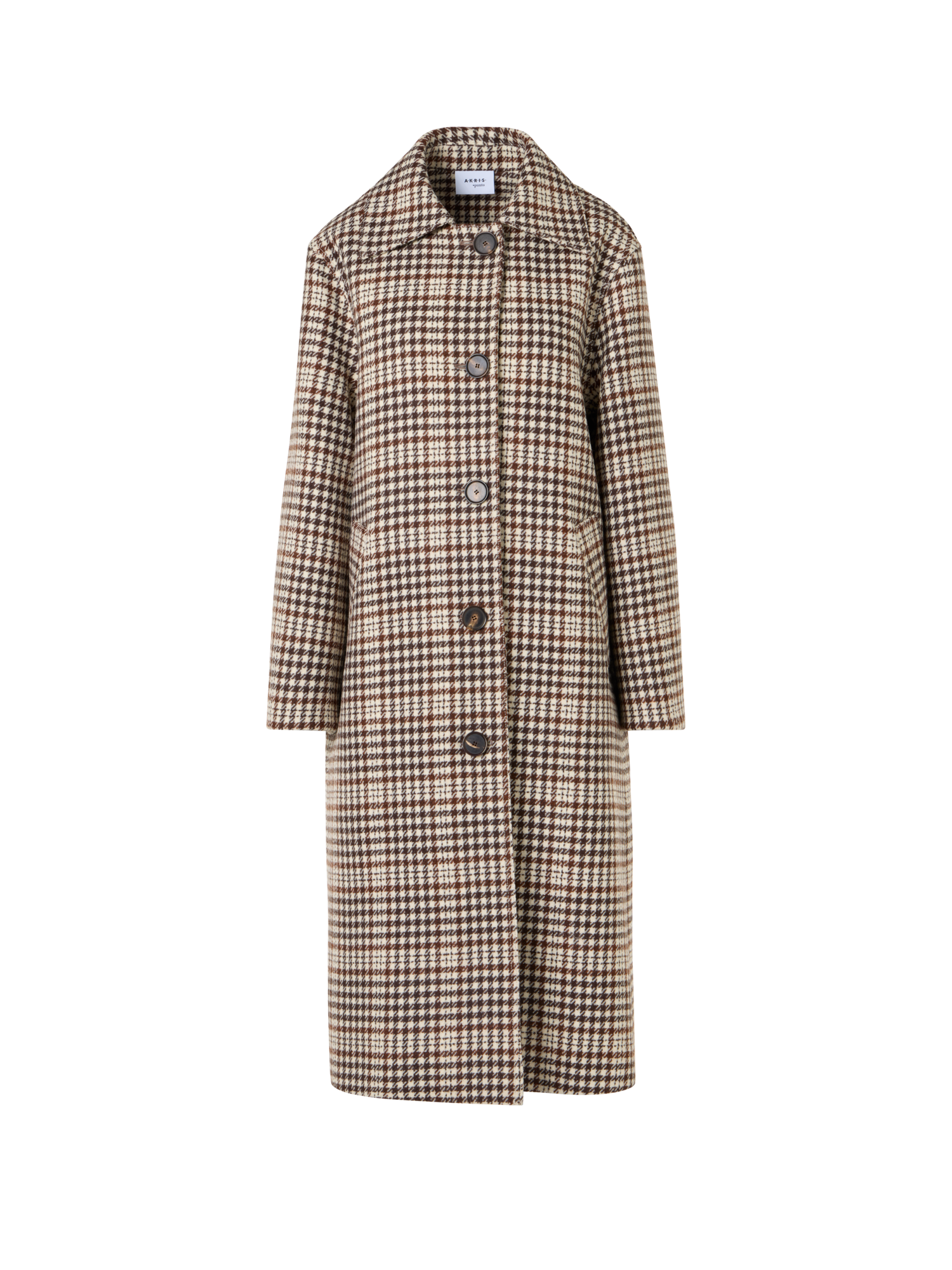 Designer Checked Wool-Blend Long Coat - multicolor - brown