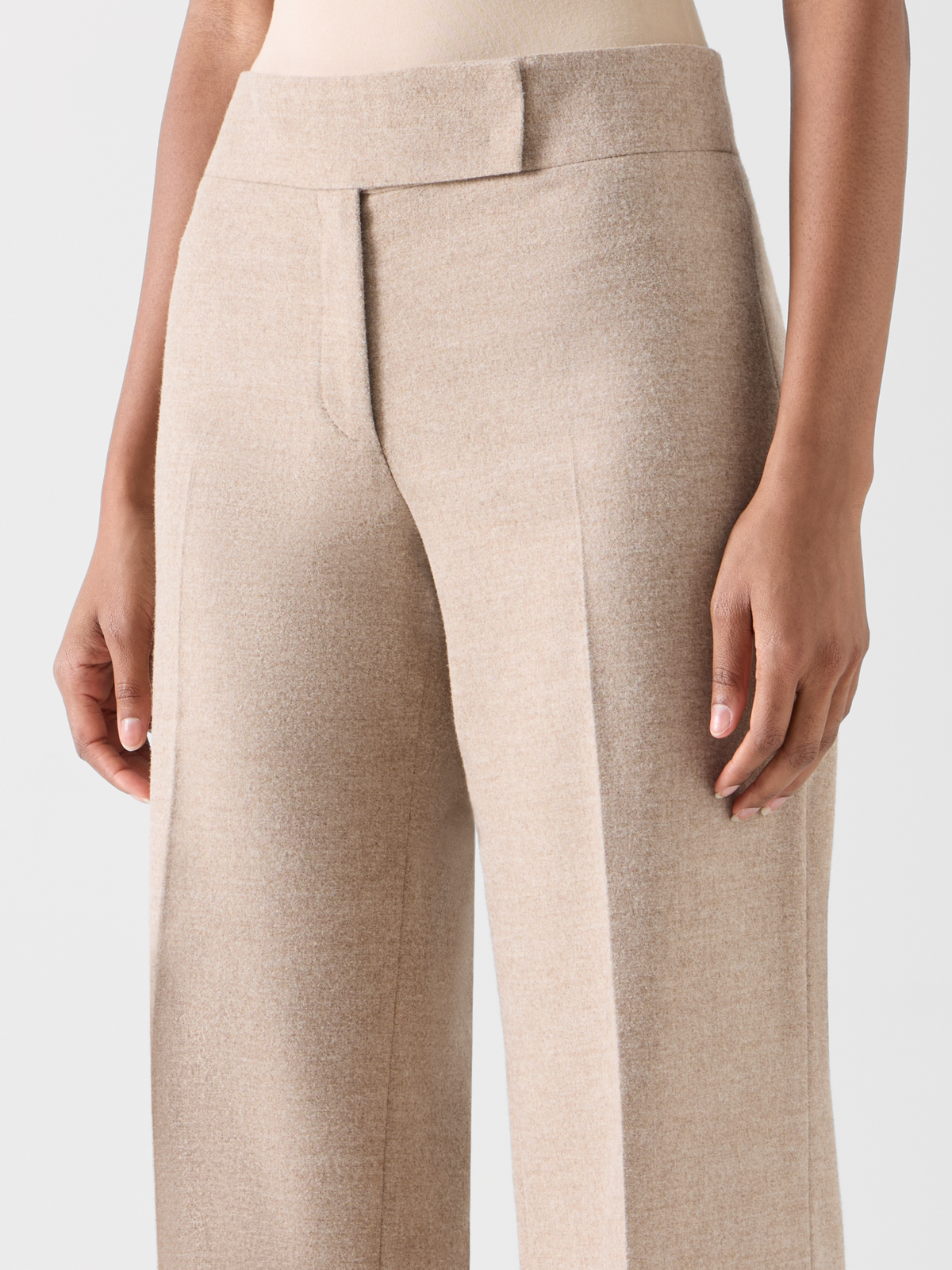 Designer Wide Leg Wool Flannel Pants with High Cuff - beige #editorial