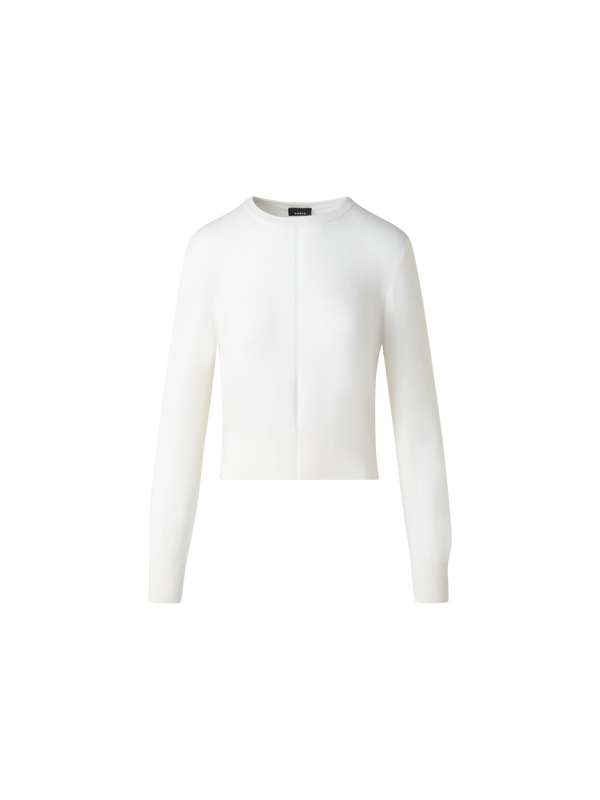 Designer Cashmere Sweater with Fine Sheer Stripe - ecru - white