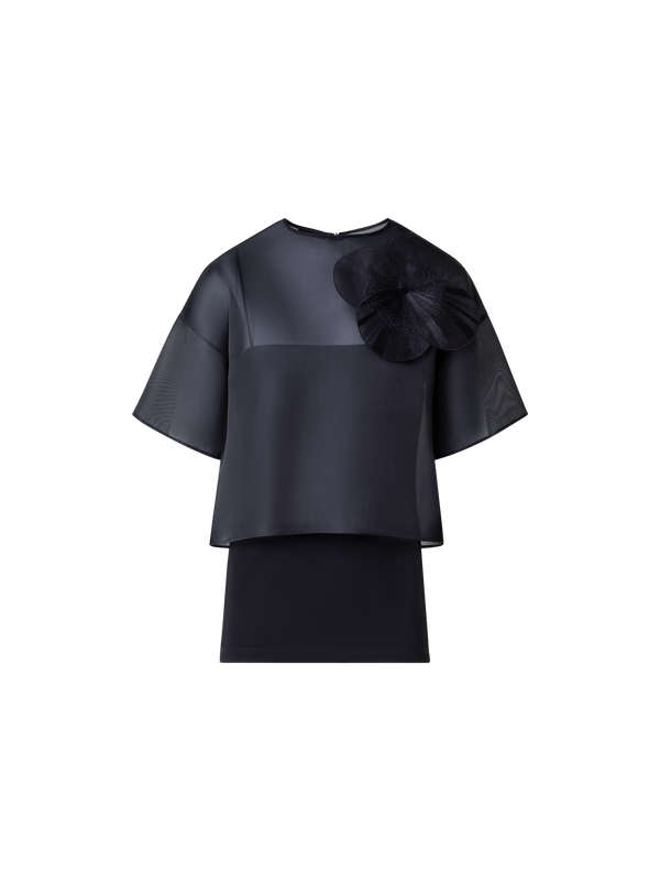 Designer Cropped Blouse in Organza with Poppy - black