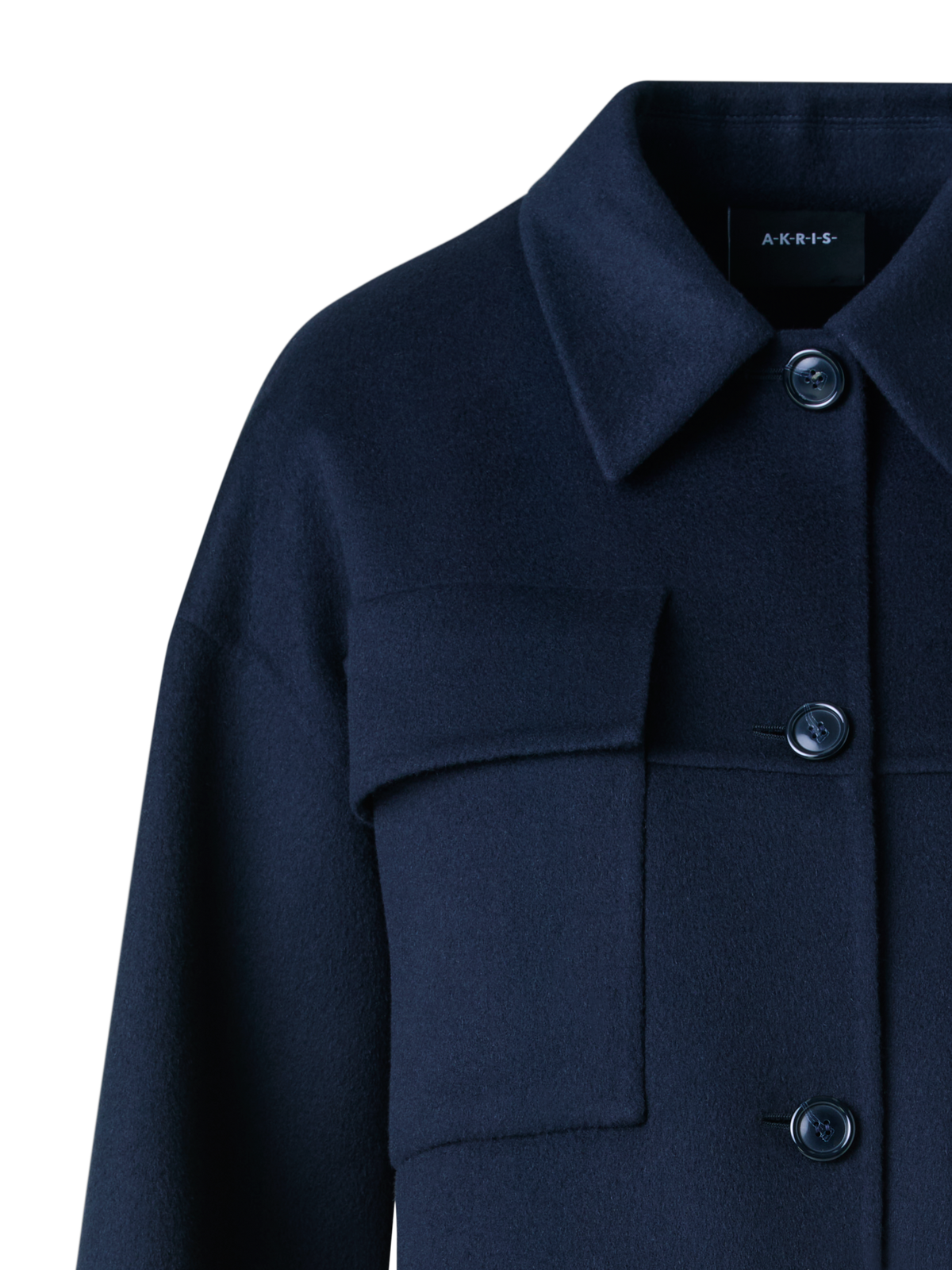 Designer Short Boxy Cashmere Double-Face Shirt Jacket - neutral - navy - blue