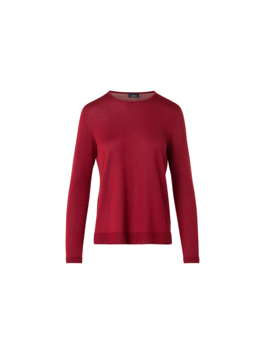 Designer Seamless Crew Neck Sweater in Cashmere Silk - wine - red