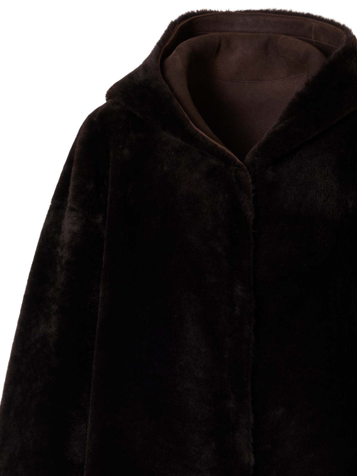 Designer Reversible Oversize Hooded Shearling Coat - brown