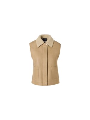 Designer Mika Shearling Gilet with Fur Collar - beige