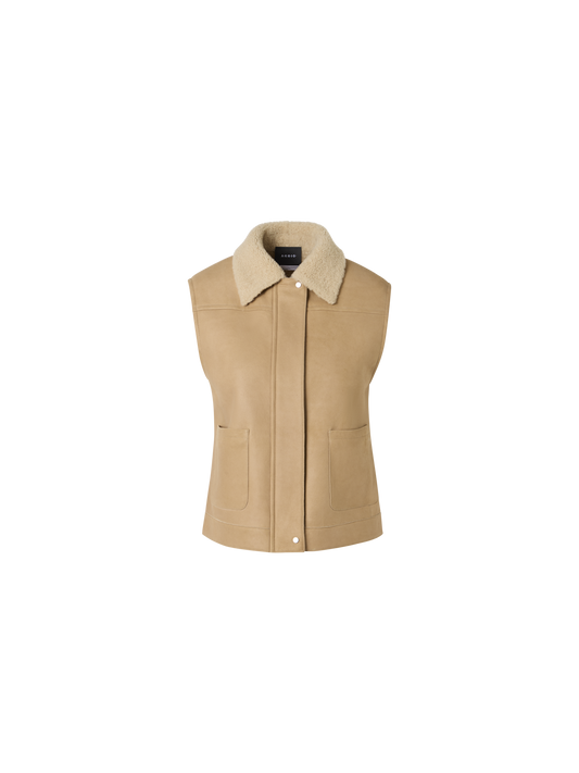 Designer Mika Shearling Gilet with Fur Collar - beige