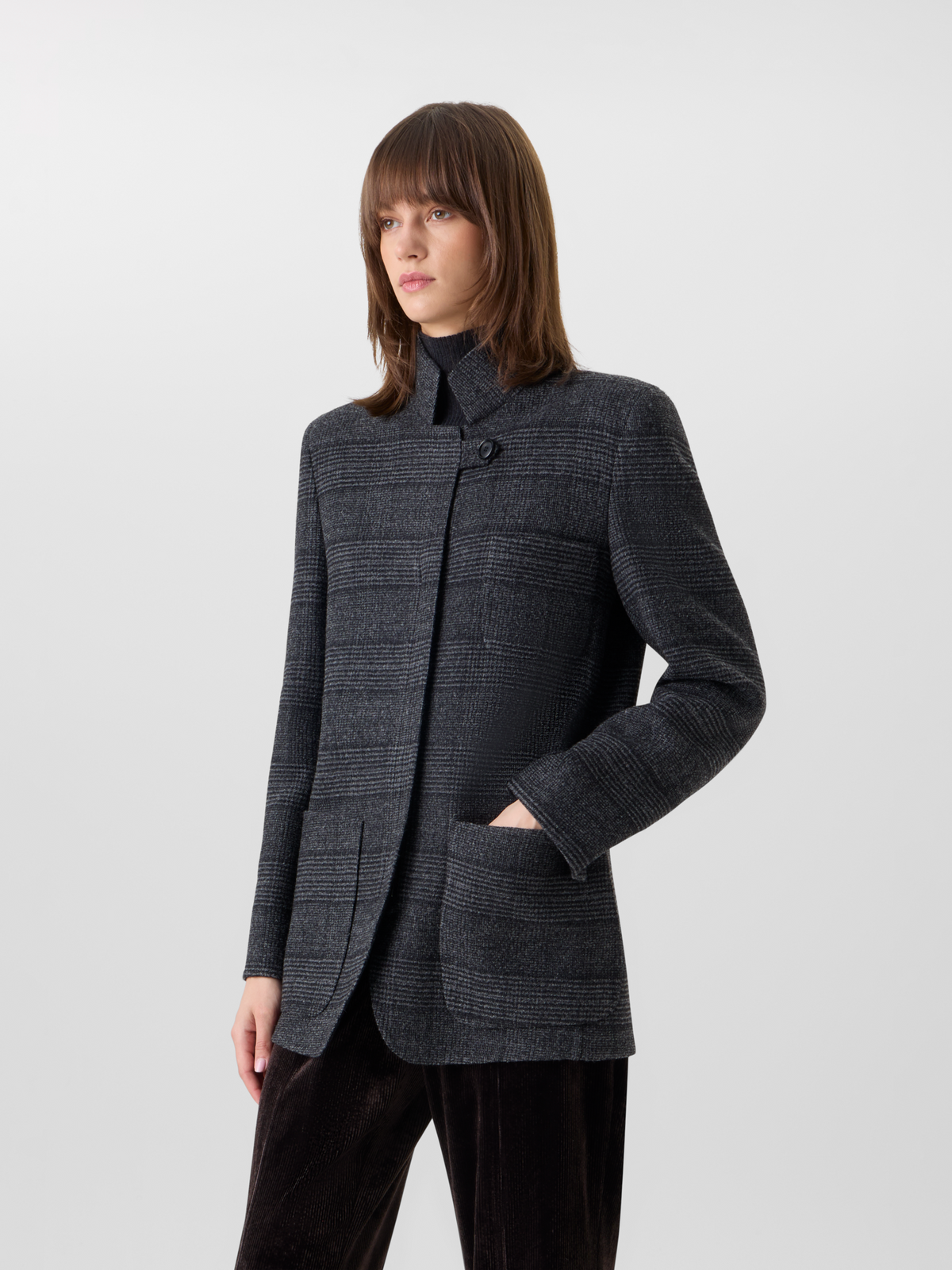 Designer Cardigan Jacket in Prince of Wales Wool Double-Face - grey - multicolor - black 