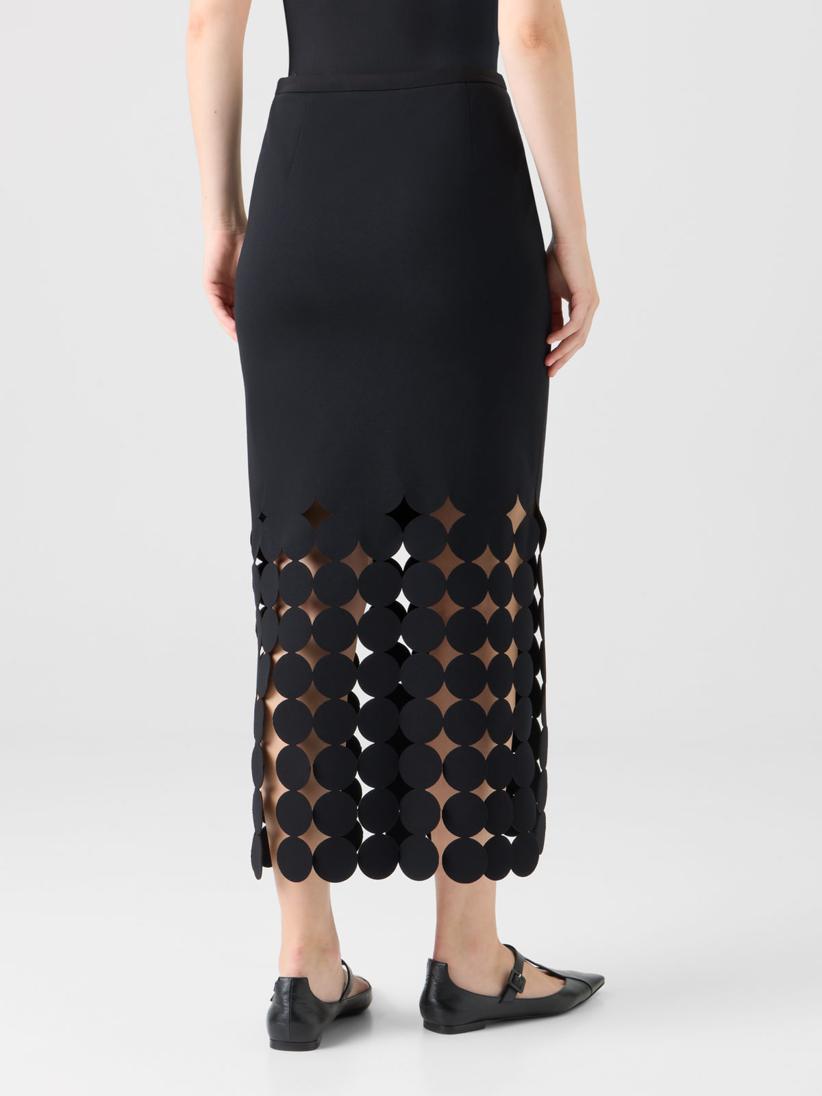 Designer Dropping Dot Cut-Out Jersey Midi Skirt - black #editorial