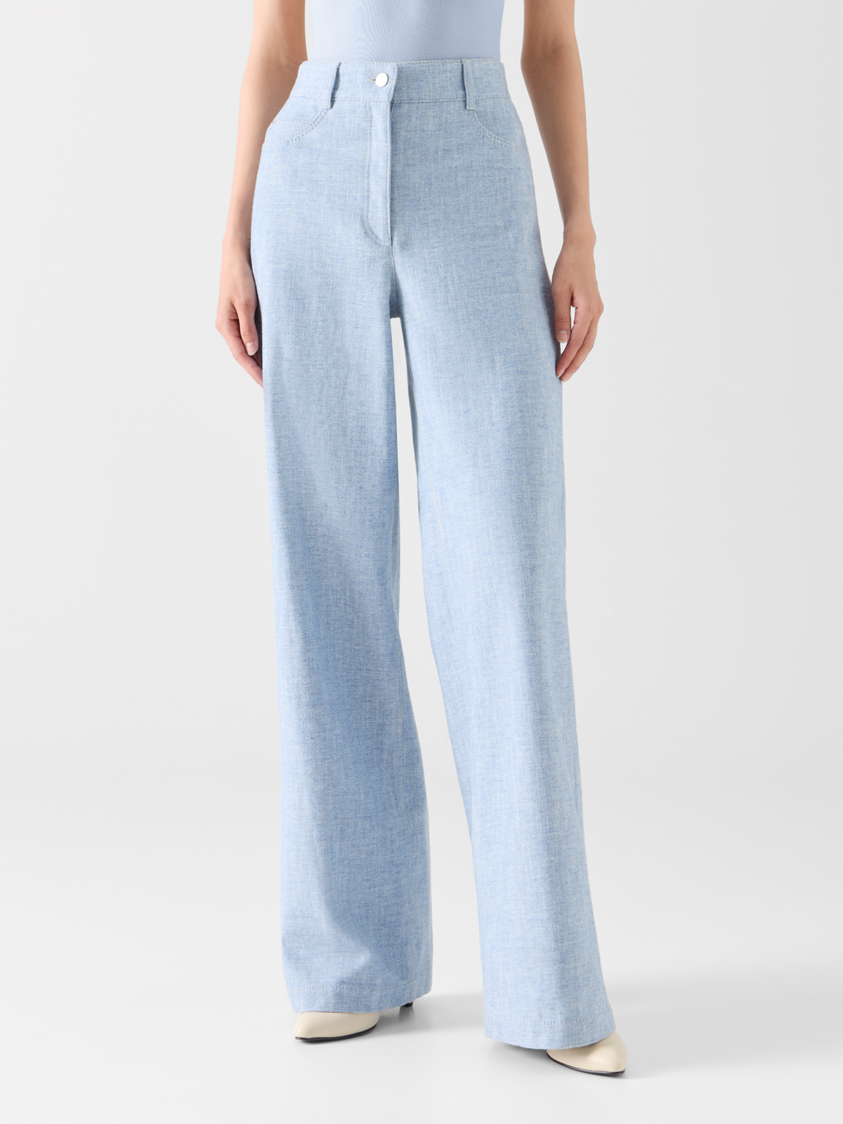 Designer High Rise Wide Leg Pants in Brushed Winter Denim - blue #editorial