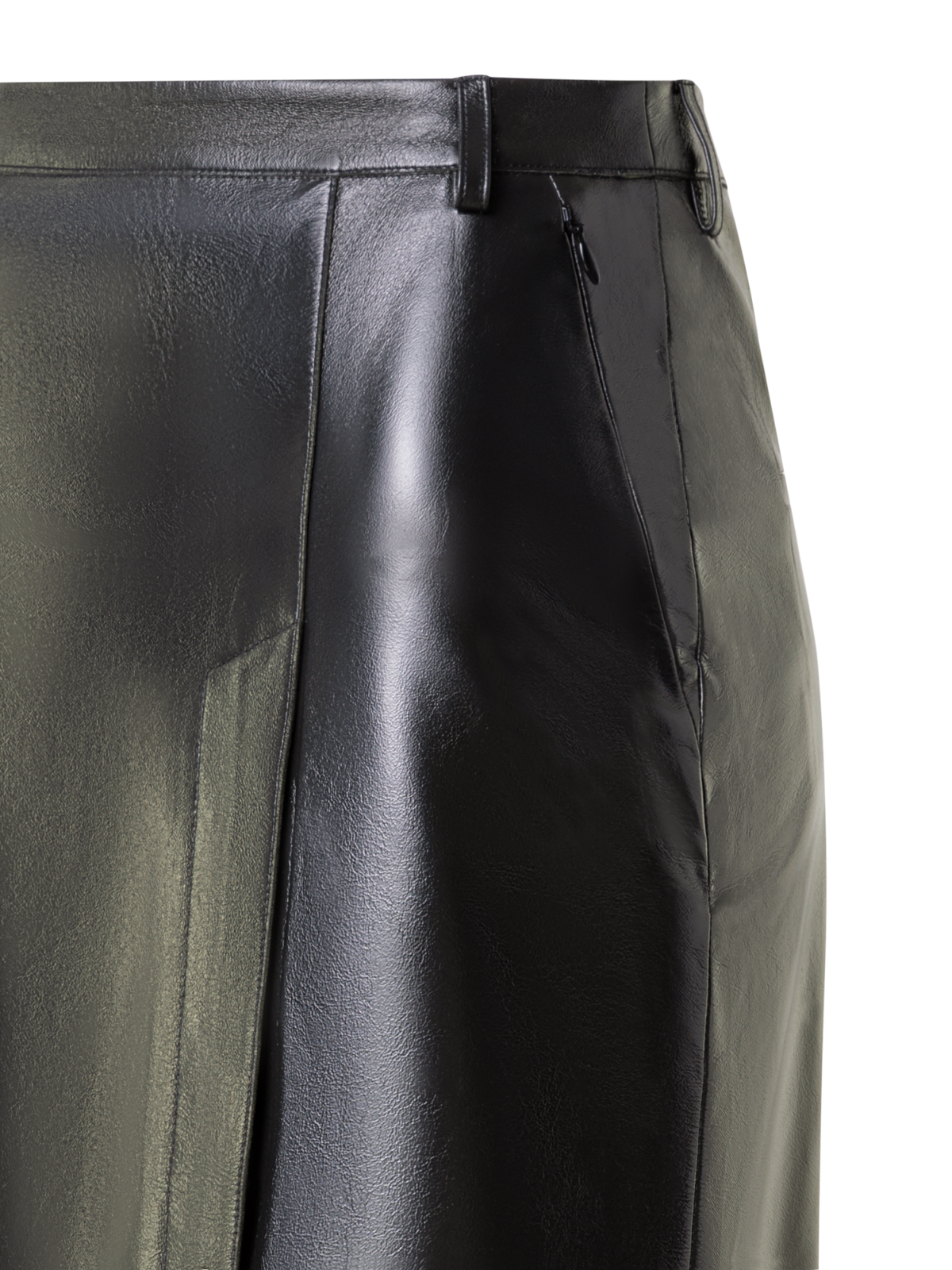 Designer Lacquer Leather Pencil Skirt with Slit - green