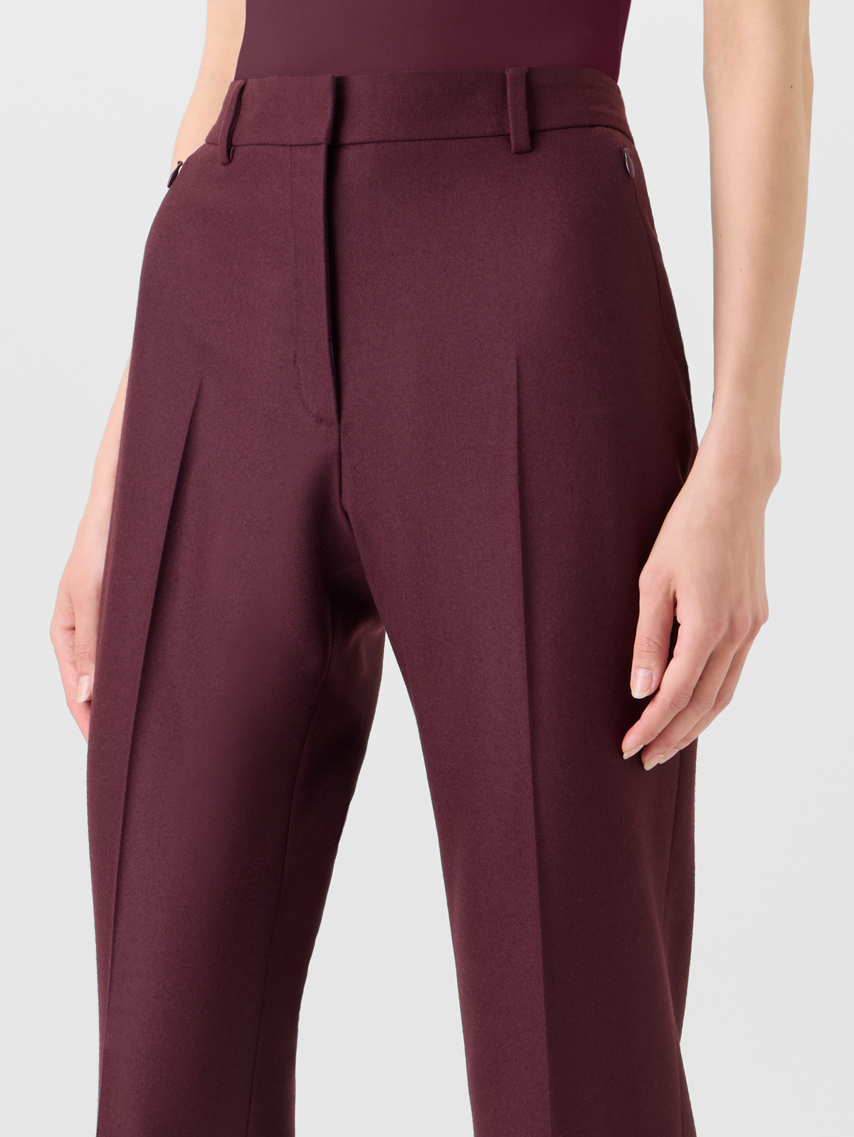 Designer Bootcut Pants in Wool Stretch Flannel - red #editorial