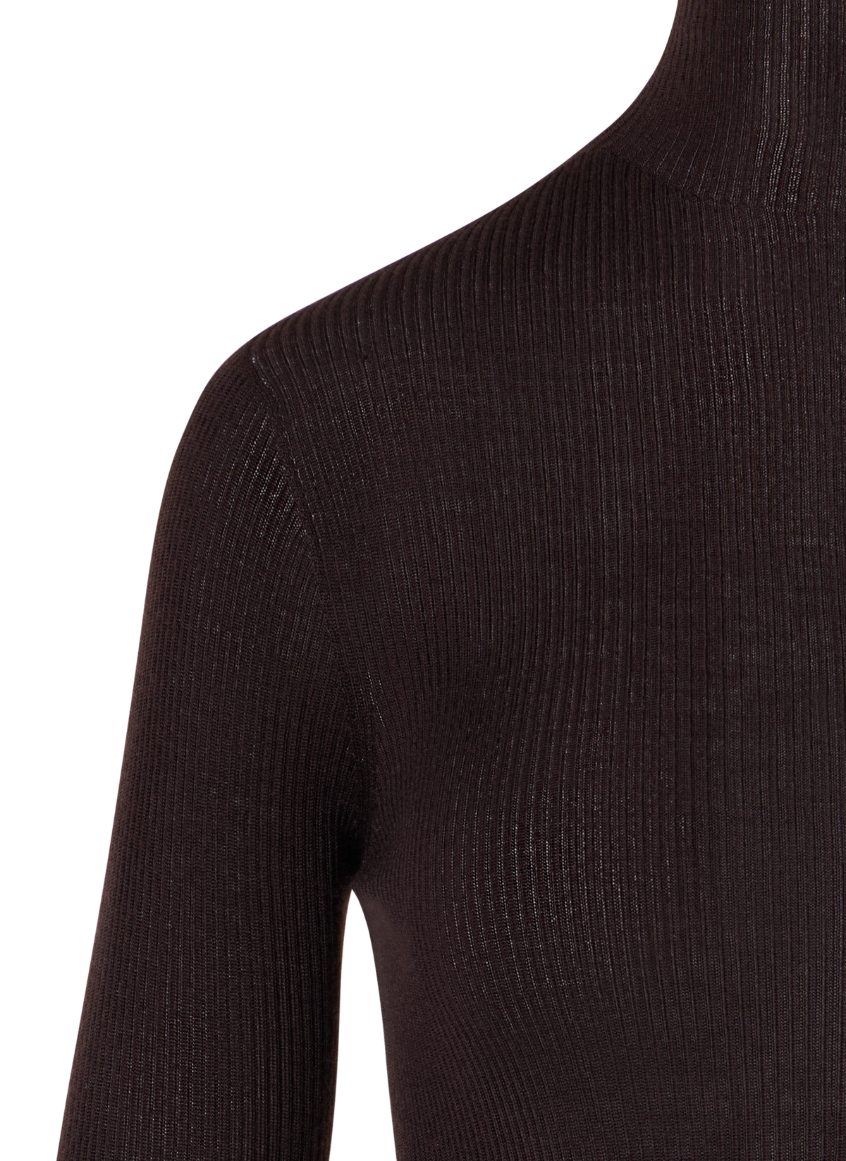 Designer Fine Rib Cashmere Silk Mock Neck Sweater - brown