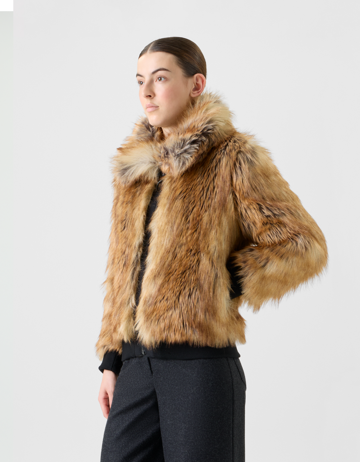 Designer Faux Fur Bomber Jacket - neutral - brown #editorial