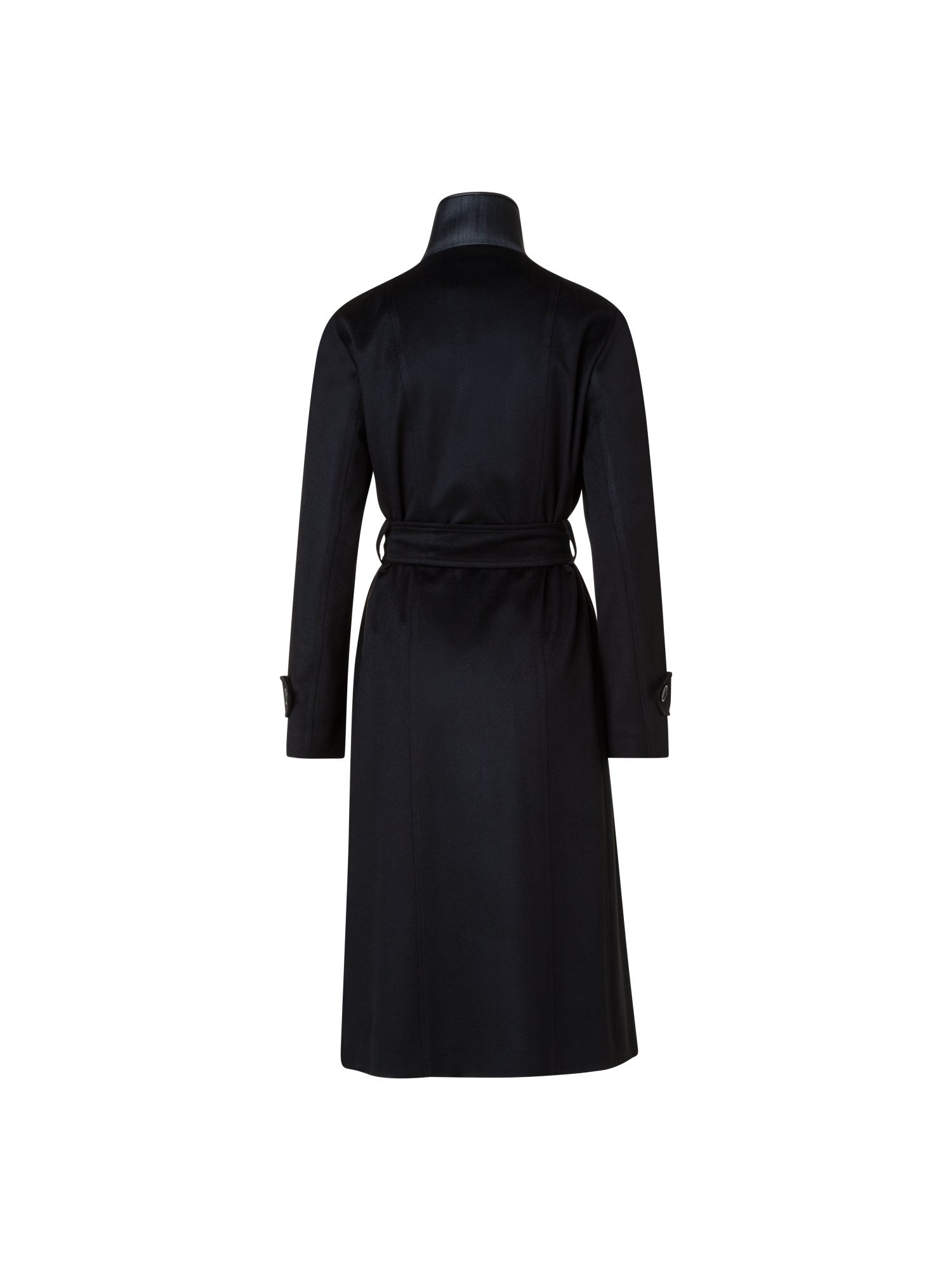 Designer Cashmere Coat with Horsehair Collar and Pocket - black