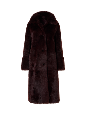Designer Oversized Long Toscana Shearling Coat - red