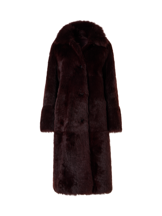 Designer Oversized Long Toscana Shearling Coat - red