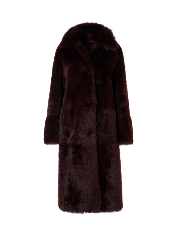 Designer Oversized Long Toscana Shearling Coat - red