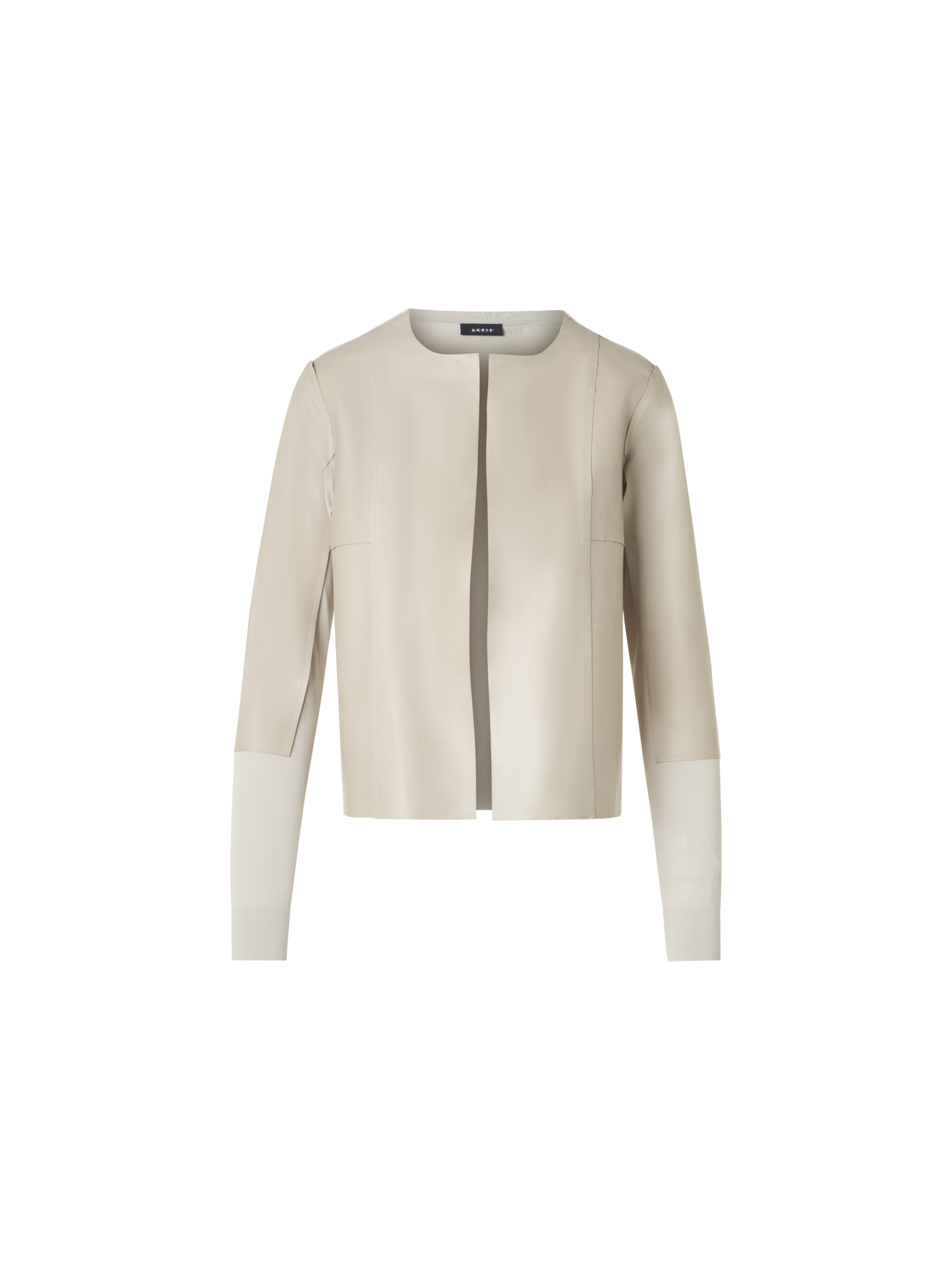 Designer Leather Panel Knit Cardigan with Sheer Back - neutral - beige